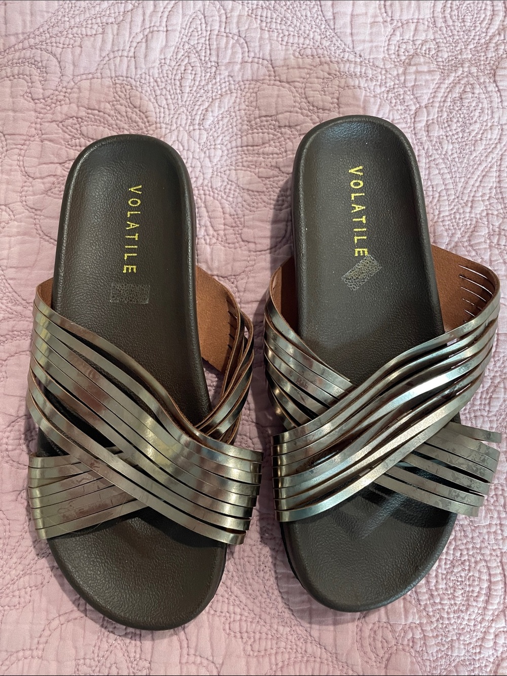 Volatile Glitch Sandal Metallic Slide Sandals Womens Size 8